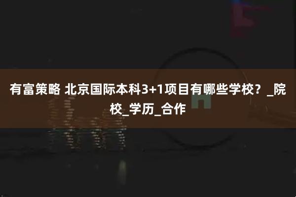 有富策略 北京国际本科3+1项目有哪些学校?_院校_学历_合作